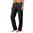 thumbnail image 2 of qolati Sweatpants for Women Lightweight Loose Fit Cotton Linen Work Trousers Casual Drawstring Elastic Waist Straight Leg Lounge Pants with Pockets Black L, 2 of 7