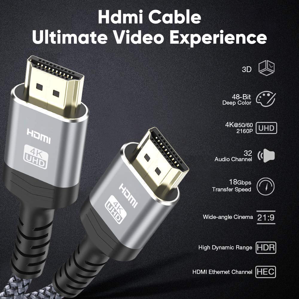 PC Grey Apple TV 4K Flat HDMI Cable 6.6ft Compatible with UHD TV JSAUX High Speed HDMI 2.0 Cable 18Gbps 4K 60Hz Braided HDMI Cord Support 3D 4K HDR 2160P 1080P HDCP 2.2 ARC Ethernet 