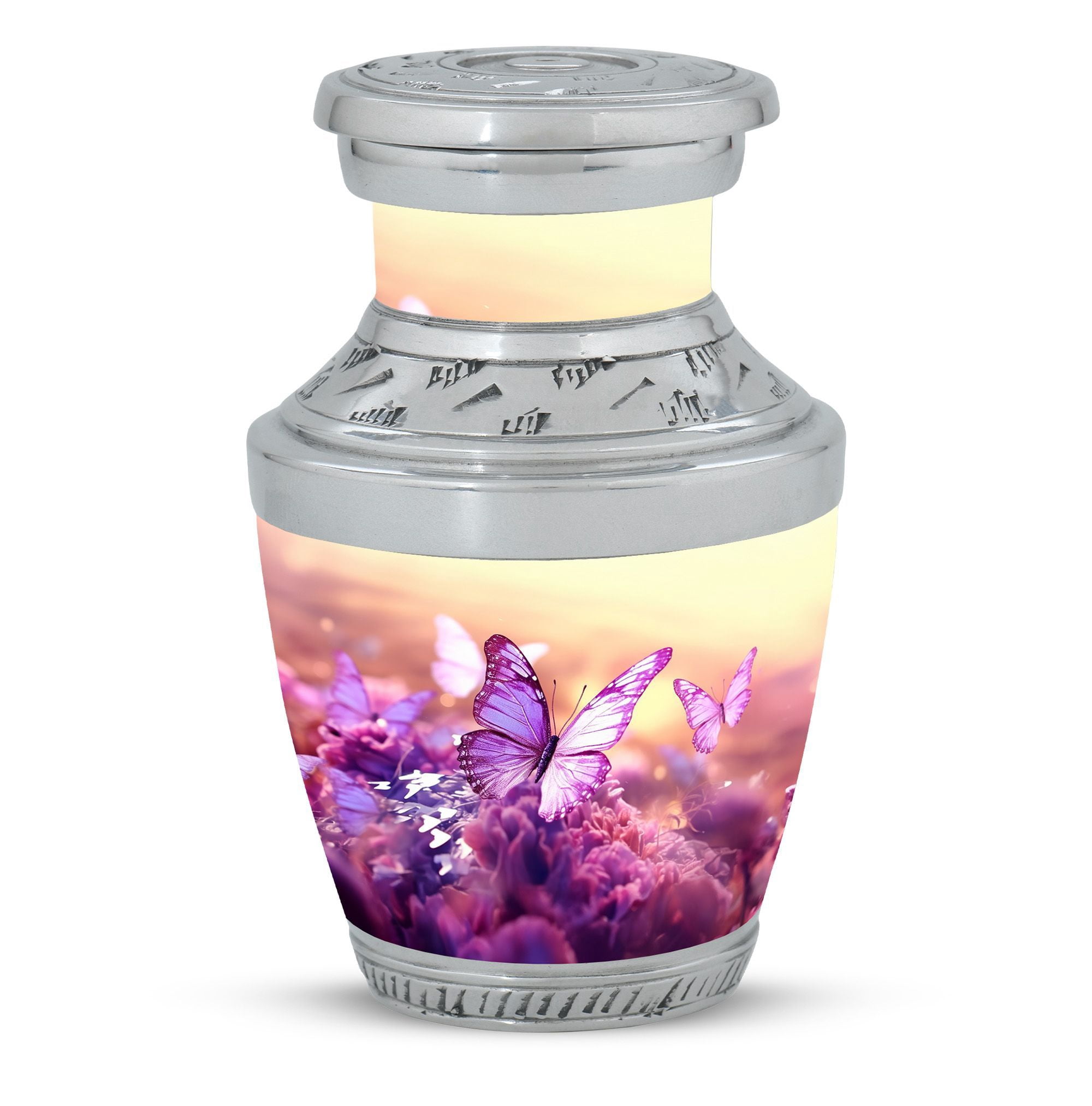 Purple Butterflies Urn for Human Ashes, Large Decorative Urns for Ashes Adult Female, Memorial Funeral Urns for Ashes Adult Male, Purple Butterfly Pattern for Cremation, 10 Inch