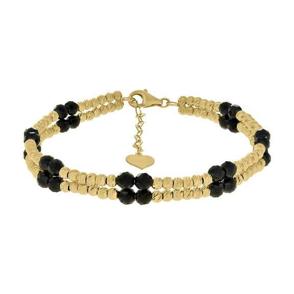 10kt Real Yellow Gold Womens Black Beaded Heart Charm Bracelet