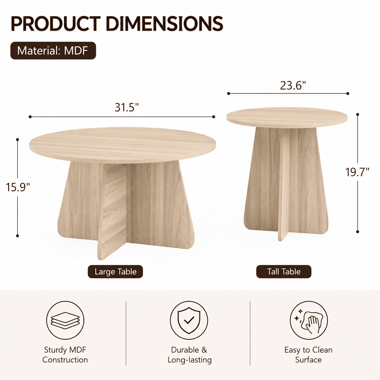 Retro Round Nesting Coffee Table Set of 2, Wood Grain Veneer MDF with Crisscross Legs, Walnut & Natural Wood Finish, Space Saving Stackable Side Tables for Living Room Small Apartment