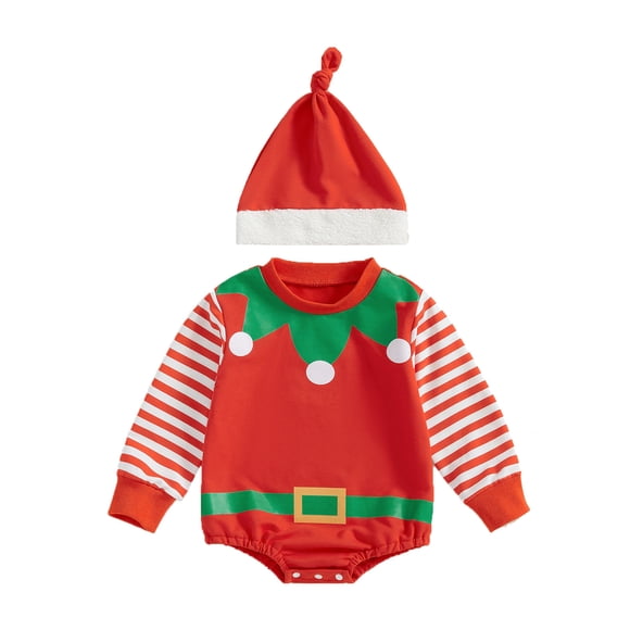 WEAIXIMIUNGChristmas Boys Girls Long Sleeve Christmas Striped Pullover Romper Bodysuits 6-9 Months