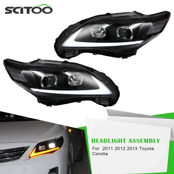 SCITOO Headlamps replacement For Toyota Corolla 2011-2013 headlights assembly Black Housing Clear Lens 8111002B50 8111002B60 8115002B50 8115002B60