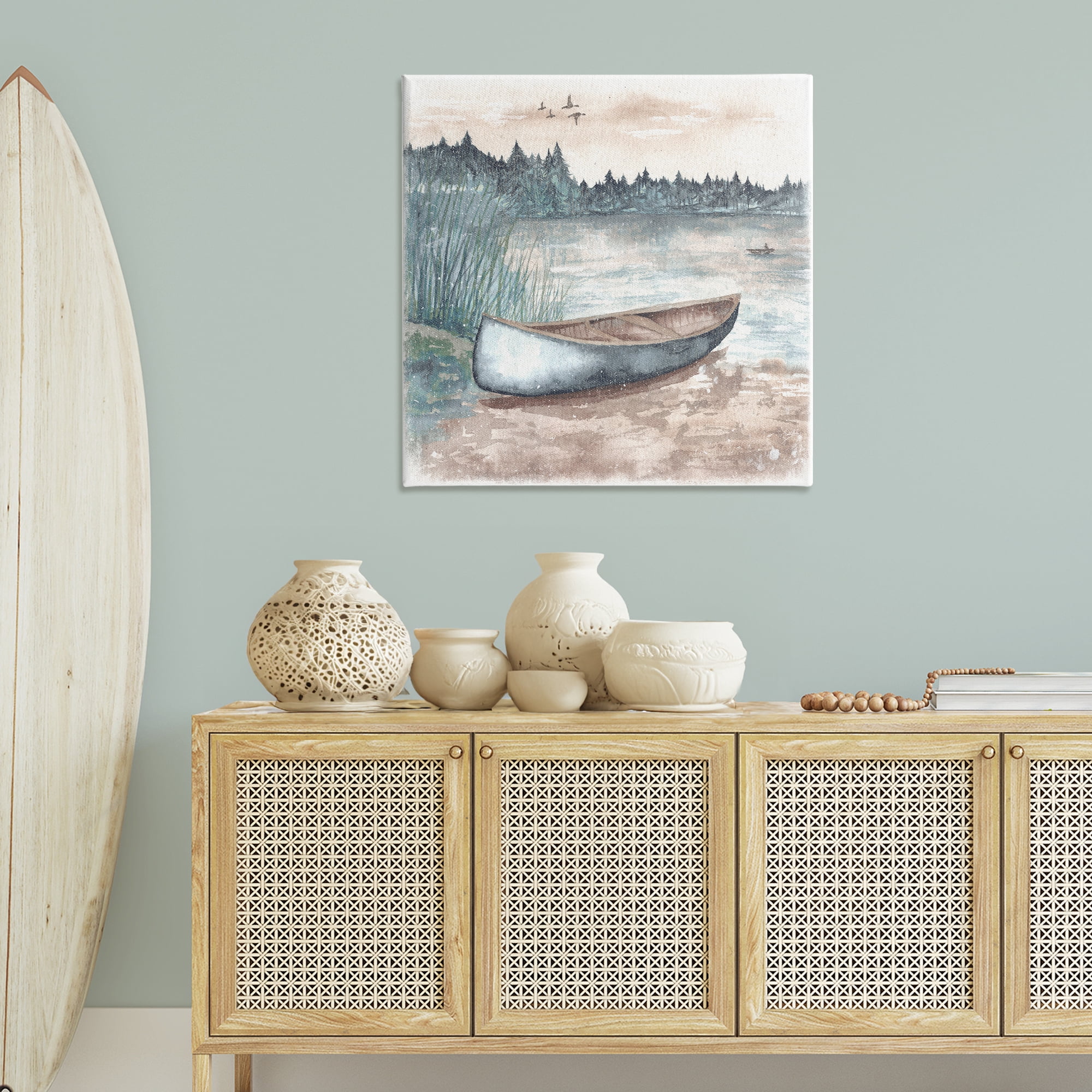 Stupell Industries Canoe on Lake Shore Landscape Painting Gallery Wrapped Canvas Art Print Wall Art, 36 x 36
