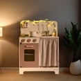 thumbnail image 3 of ROBOTIME Kids Play Kitchen Set - Rustic Wooden Pretend Play Kitchen with Leaf Light String, Apron, and Groves, for Toddlers 3+ (Rustic Style), 3 of 8