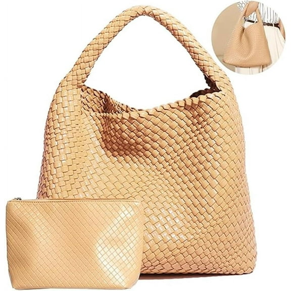 Kwuty Woven Tote Bag for Women with Purse, Fashion Shoulder Hobo Underarm Bags, Large Woven Handmade Work Commuter Day Bags