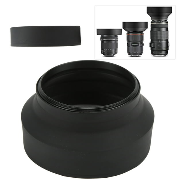 Universal Collapsible Camera Lens Hood 3 In1 with Adjustable States Metal Loop Rubber Material for SLR Cameras