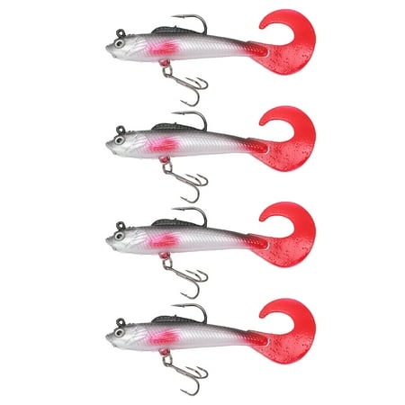 4-Pack Soft Swimbait Grub Worm Tail Bass Fishing Lure with 2 Hooks for Freshwater and Saltwater Use