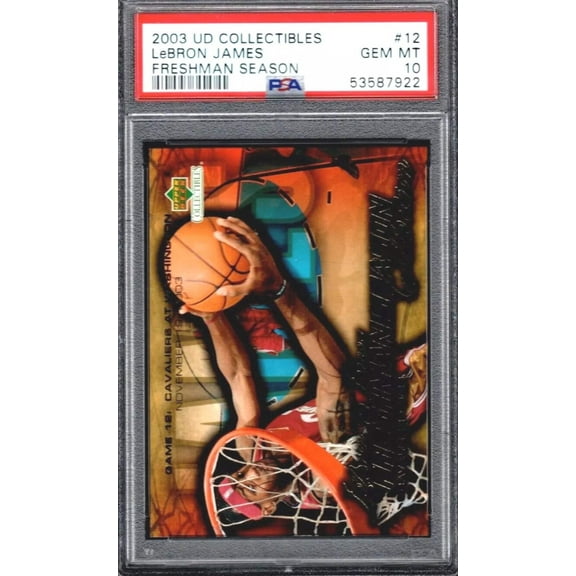 Graded 2003 Upper Deck Collectibles LeBron James #12 Freshman Season Rookie RC Basketball Card PSA 10 Gem Mint