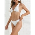 thumbnail image 2 of DARING DIVA Women's Halter Ribbed Lace Up Bikini Sets Medium White, 2 of 6