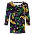 thumbnail image 5 of Ousvtion Womens Mardi Gras Shirts 3/4 Sleeve Tops Sparkly Mask Print Pullover Casual Crew Neck T Shirt Fashion Clothes Tee Saving,A09-Purple,Medium, 5 of 5