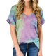thumbnail image 1 of Pntutb Blusa de manga corta con cuello en V para mujer con estampado de teñido anudado Pntutb Pntutb-4199, 1 of 4
