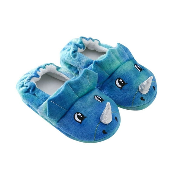 WhouRiu Little Boy's Slippers Fleece Lined Warm Cartoon Slip On Shoes Kids Soft Comfy Indoor Outdoor Winter Slippers Blue Little Child11.5