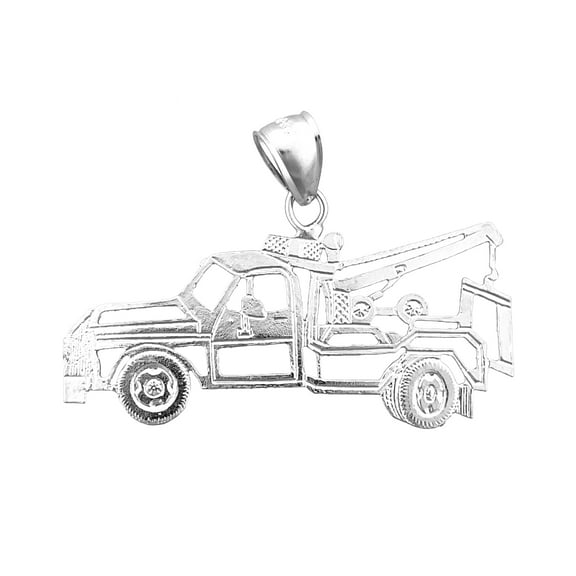 Rhodium Plated 925 Sterling Silver Outlined Tow Truck Pendant