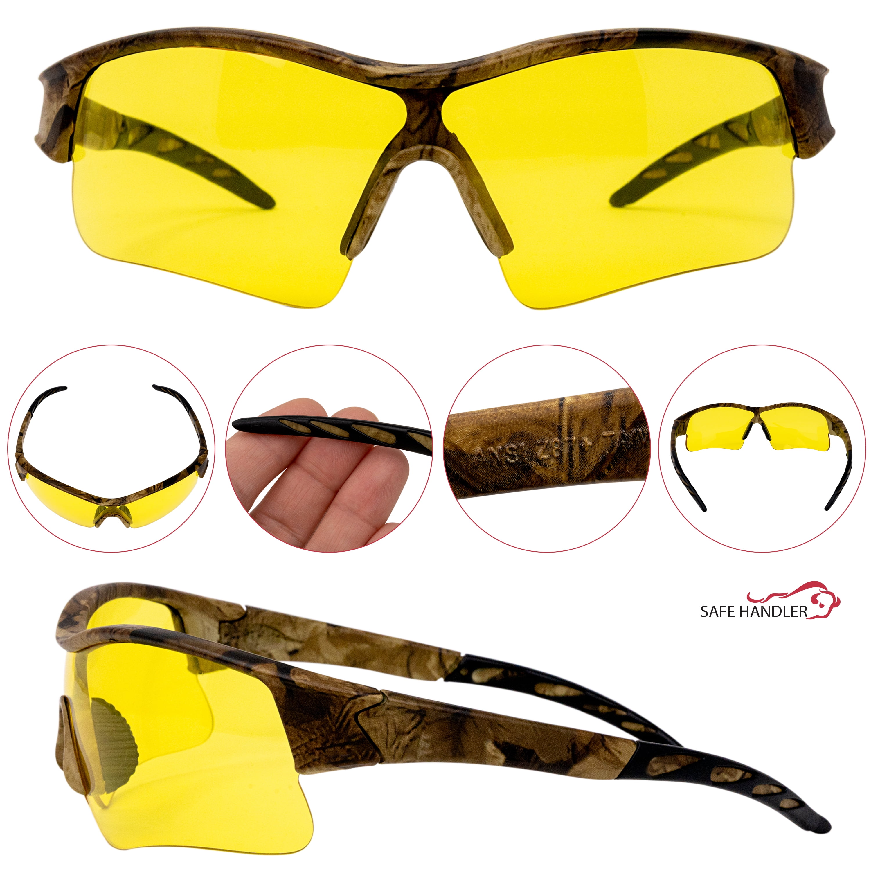 Safe Handler Camo Jax Safety Glasses For Men/Women, Anti-Scratch, Amber (Pack of 1)