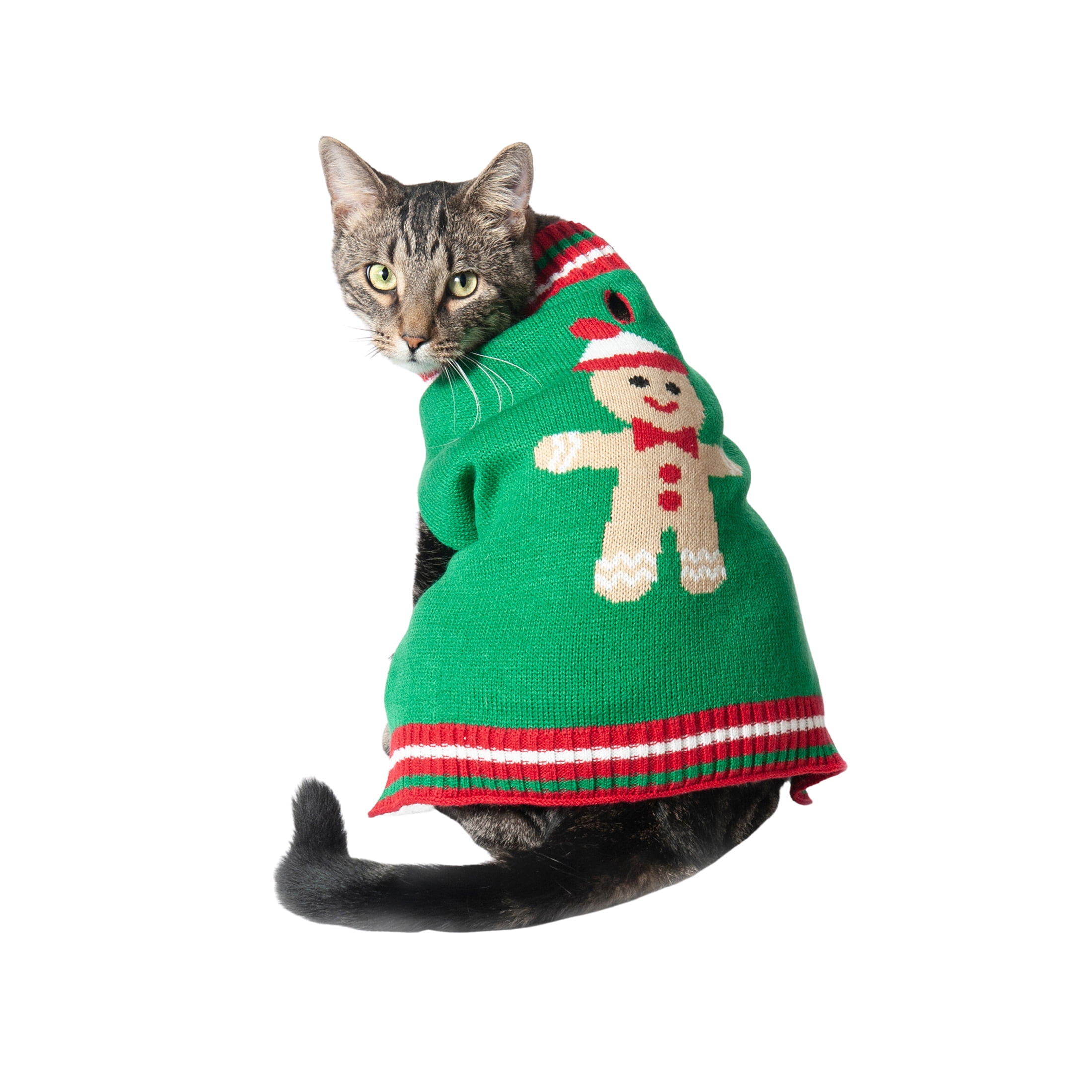 Vibrant Life Holiday Dog and Cat Clothes Green Gingerbread Man Sweater, Extra Small