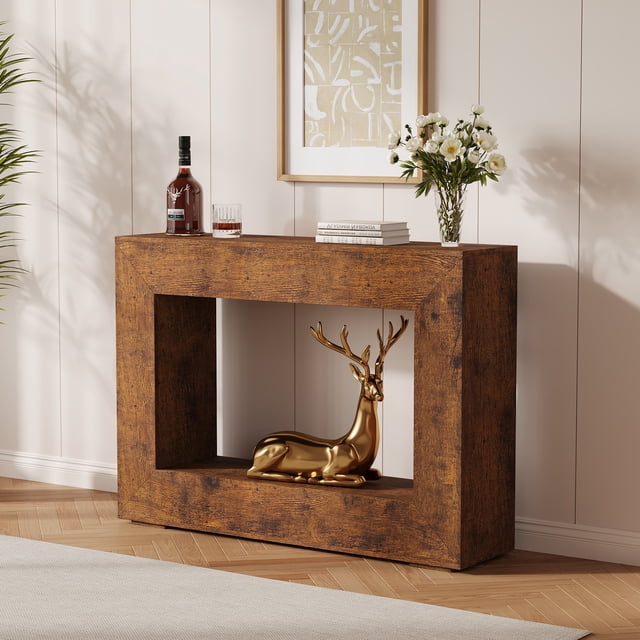 Kojooin Rustic Farmhouse Console Table with Storage Shelf, 47 Inch Wooden Narrow Entryway Sofa Table for Hallway or Foyer