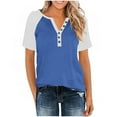 thumbnail image 4 of WMTBSRSW Womens V Neck Basic Tops Color Block Tunic T Shirts Summer Short Sleeve Casual Regular and Plus Size Tees Lightweight Henley Shirts Blue XXXXXL, 4 of 8