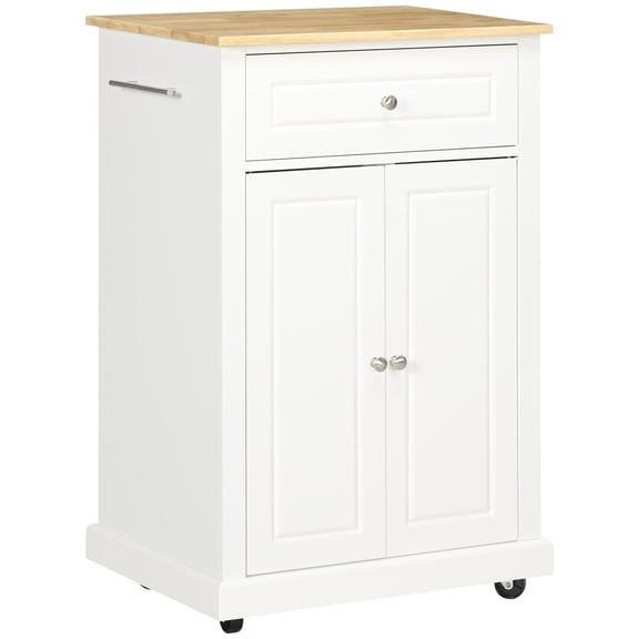 36" Cream White Kitchen Island Cart - Rolling Serving Trolley with Drawer, Adjustable Shelf & Towel Racks