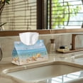 thumbnail image 5 of COEQINE Tissue Box Cover PU Leather Rectangular Facial Paper Organizer Facial Tissue Dispenser Modern Decorative for Kitchen Bathroom Living Room Office Desk, Beach Starfish Blue Sky, 5 of 7
