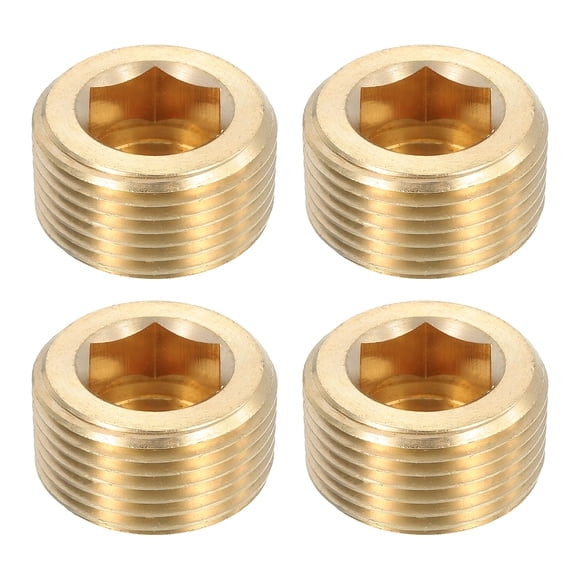 4Pcs Brass Pipe Plug Fitting, 3/4" PT Male Internal Hex Thread Socket Pipe Plug