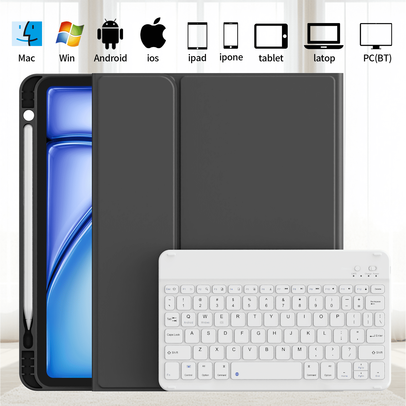 KVTVOU Keyboard Case for iPad Air 11 inch M2/M3 (2024/2025), iPad Air 5th/4th Generation (2022/2020) 10.9 inch, Detachable Wireless Bluetooth Keyboard, Stand Folio Cover with Pencil Holder,Black