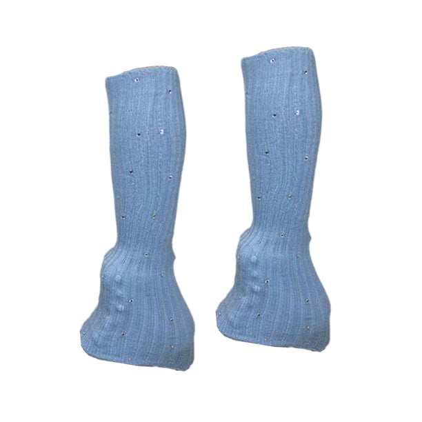 Calentadores de piernas de patinaje sobre hielo con decoración rinestas de calcetines de patinaje de hielo calentadores de piernas de tejido Azul