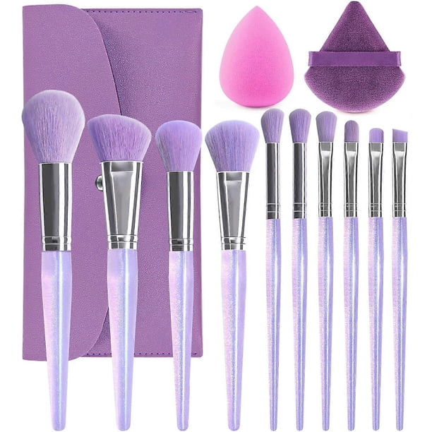 Travel Makeup Brushes, Silky Bristles Makeup Brush Set 12 Count (Pack of 1), Beginner Friendly Everyday Essential with Magic Sponges & Powder Puff(Pur