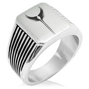 Stainless Steel Rise of the Valkyrie Needle Stripe Pattern Biker Style Polished Ring