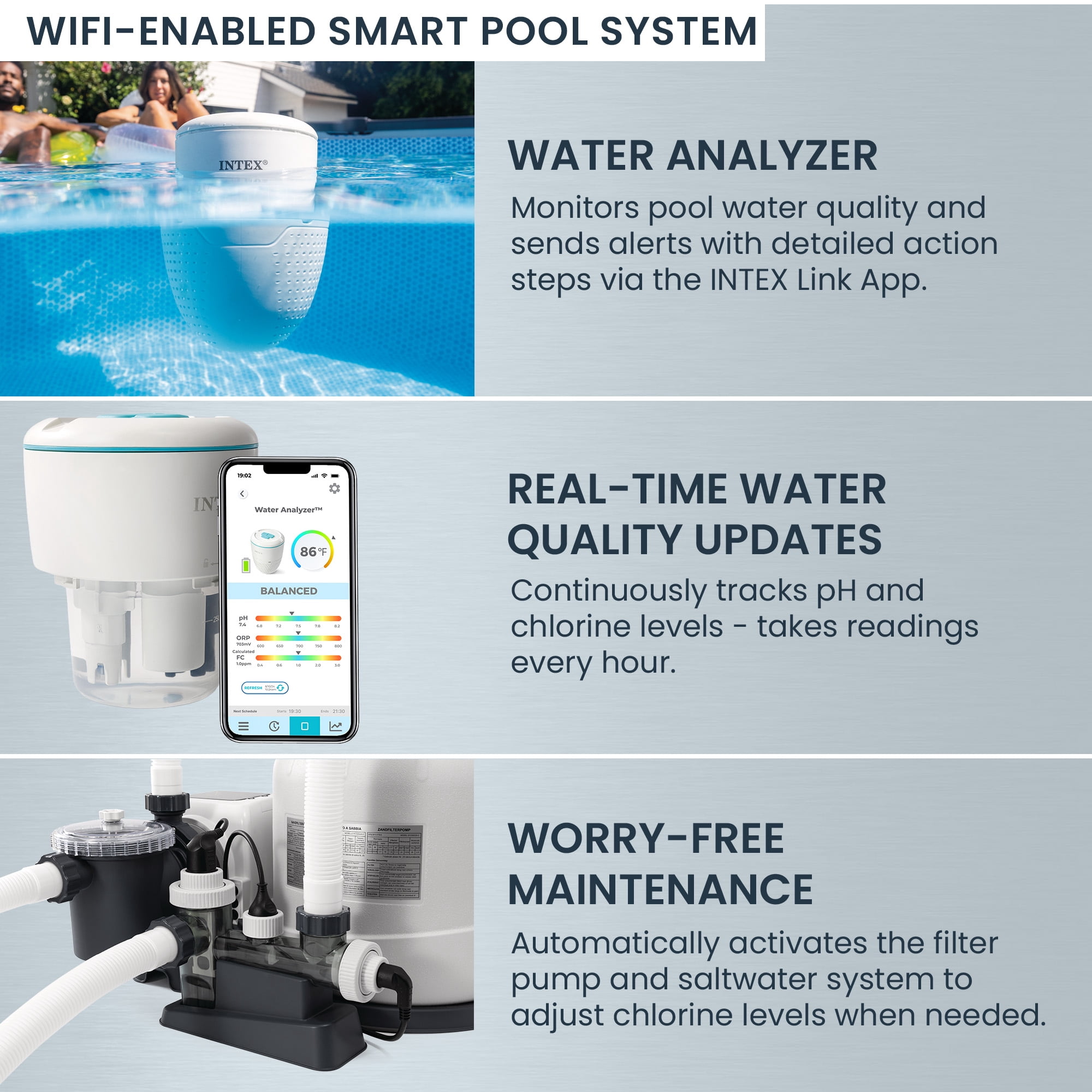 INTEX UltraLuxe 24ft x 52in Round Above Ground Pool Set, Sand Pump, & Saltwater System