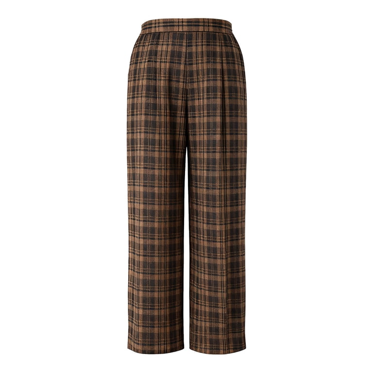 Dress Pants Women Sevevn Plaid Pants for Women Wide Leg High Waisted Tartan Work Business Casual Elastic Waist Trousers Pants with Pocket