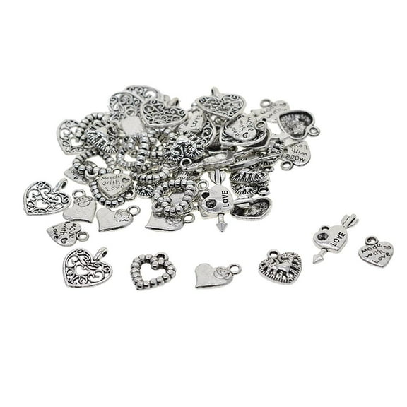 EHJRE 60 Pcs Tibetan Silver Heart Love Charms Jewellery Making DIY Craft Accessory