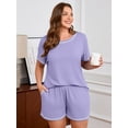thumbnail image 2 of SHOWMALL Pajamas for Plus Women 2 Piece Short Sleeve Tops and Shorts Lounge Set Soft Sleepwear with Pockets Purple Gray 4X, 2 of 9
