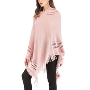 Womens One Piece Hoodie Poncho Knitted Poncho Tassels Cape Shawl with Fringed Hem, Crochet Poncho Shawl Wrap Scarf Knitting Patterns