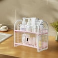thumbnail image 4 of Desktop Rack Cosmetic Stationery Storage Holder, 2-Tier Multifunctional Plastic Shelf Makeup Rack Organizer for Skincare Office Kitchen Bedroom Bathroom Home, Pink, 4 of 6