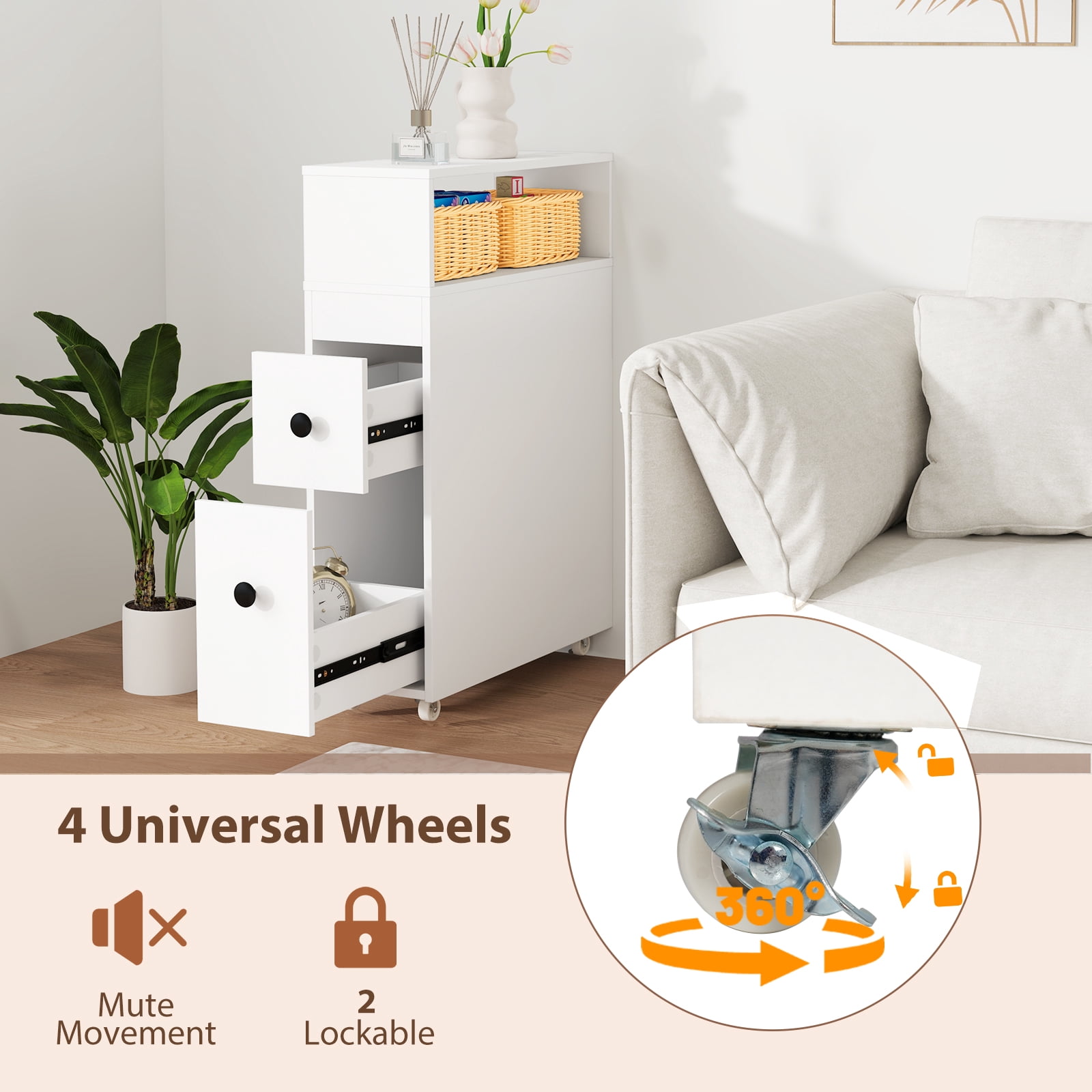 Giantex Narrow Side Bathroom Storage Cabinet, Toilet Storage on Wheels, Space Saver Rolling Storage Cabinet for Small Spaces