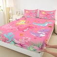 thumbnail image 3 of Homewish Dino Leaf Pink Twin 3-Piece Reversible Boys Kids Breathable Multicolor Tropical Floral Sheet Set, 3 of 7