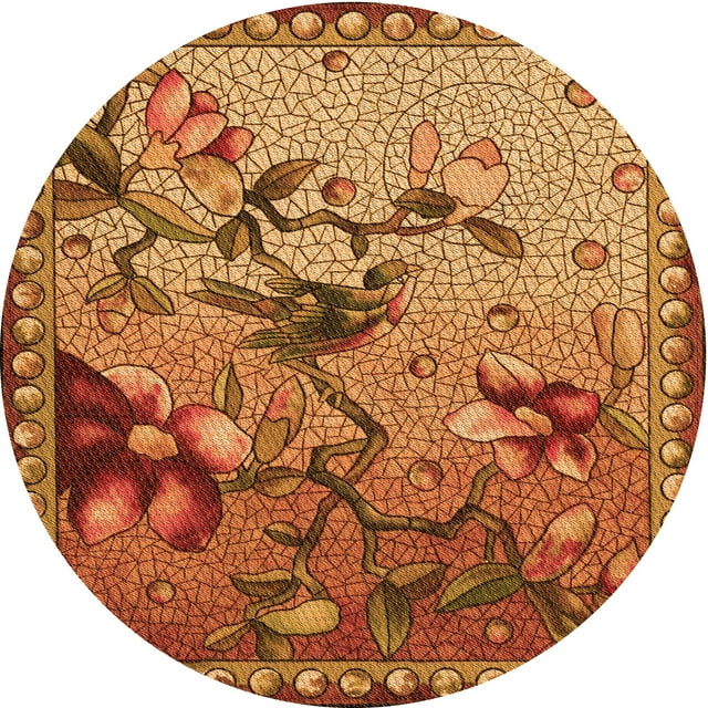 Ahgly Company Tapis d'Intérieur Ronds Transitionnels Orange Lavables à la Machine, 5 Pieds Rond