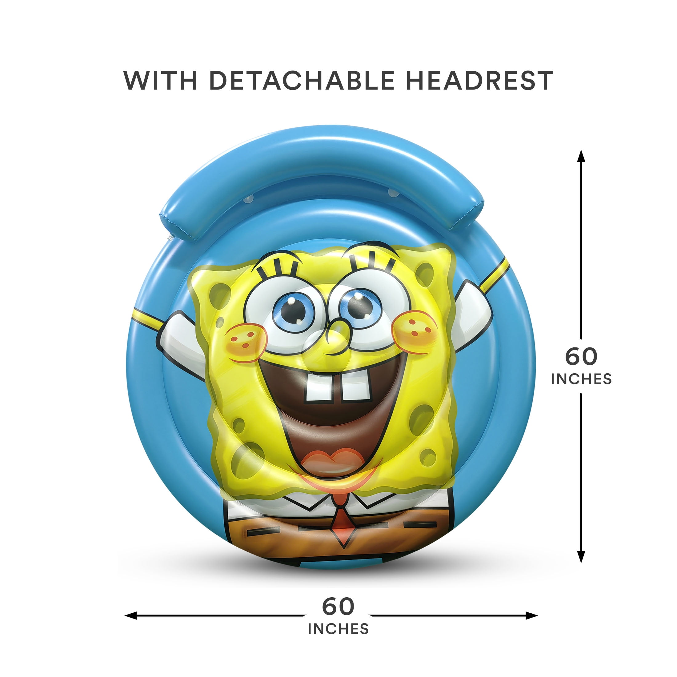 SpongeBob SquarePants 60" Pool Island Inflatable Pool Float with Detachable Headrest, Inflatable Water Fun, Ages 3+