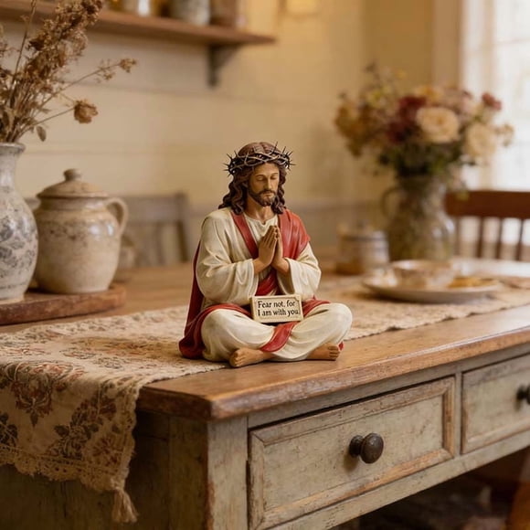 Jesus Figurines,Serene Desk Companion,Sitting Jesus Christ Resin Figurine, Mini Handmade Sitting Jesus Statue Gifts Jesus Resin Desk Companion Figurine, ''I Am with You Always'' Jesus Christ Statue