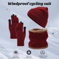 thumbnail image 3 of YAOBAMM Elastic Winter Accessories Set 3Pcs Set Unisex Winter Beanie Hat Scarf Set Warm Fleece Lining Knit Hat Touch Screen Neck Scarf Set, 3 of 6