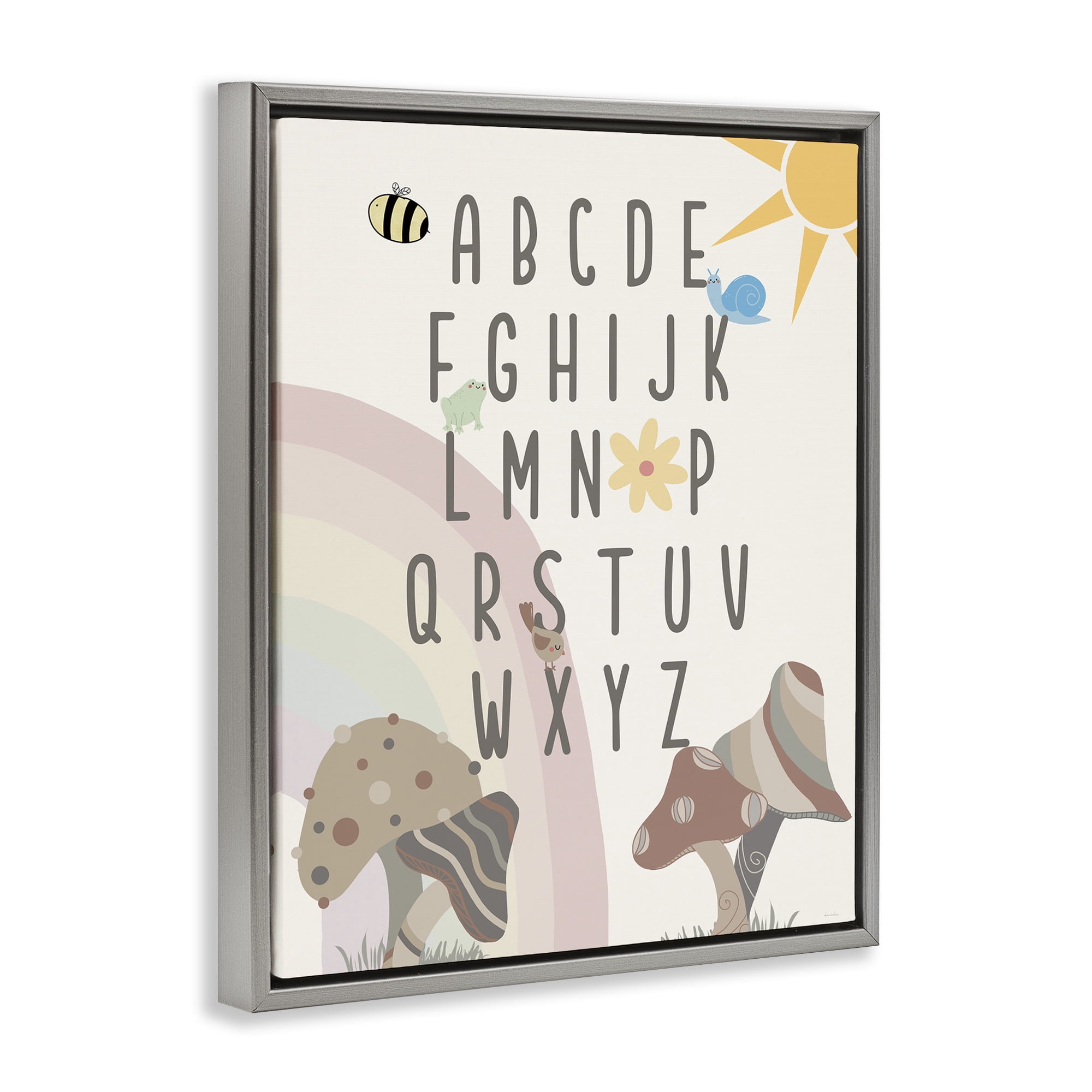 Stupell Industries Neutral Mushrooms Alphabet Botanical & Floral Painting Gray Floater Framed Art Print Wall Art, 17 x 21