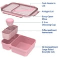 thumbnail image 7 of Caperci 2 Pack 62 oz Salad Container for Lunch, 2-Section Meal Preparation Containers featuring Detachable Toppings Trays, Sauce Cup, Reusable Fork, BPA-Free (Navy & Pink), 7 of 7