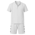 thumbnail image 4 of JAJAHO Mens Shorts Set Linen Short Sleeve Solid Color Stand Collar Shirt With Shorts Casual Summer Outfits Lightweight Breathable Beach Clothes Versatile Outfit, 4 of 4