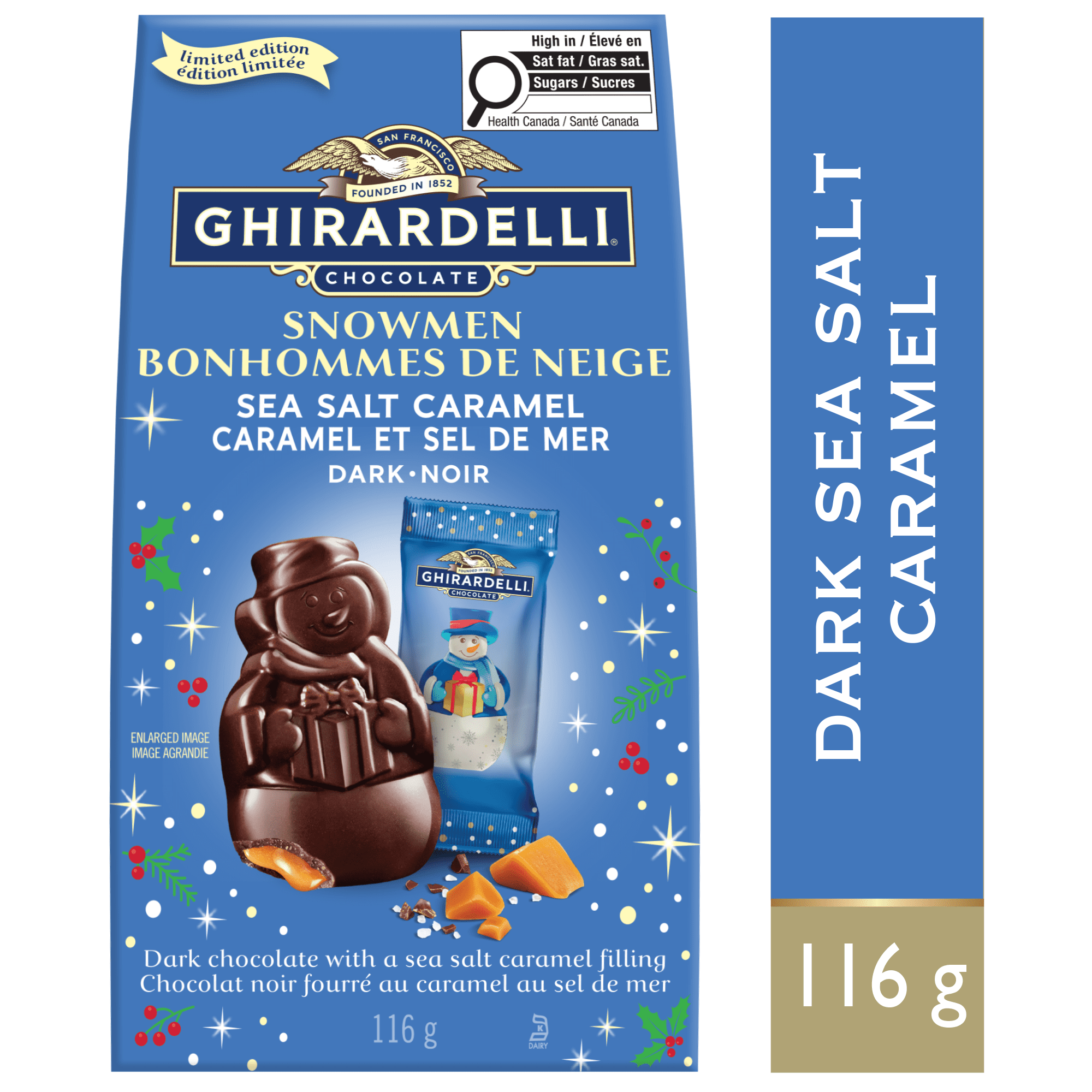 GHIRARDELLI Dark Chocolate Sea Salt Caramel Snowman Bag, 116g