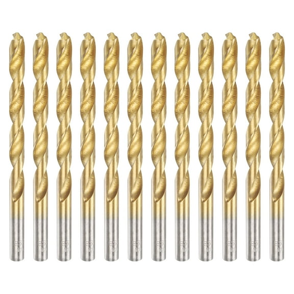 12pcs Titanium Twist Drill Bit 1/4" Drilling Dia High Speed Steel Drills for Hardened Metal, Stainless Steel, Cast Iron, Wood, Plastic