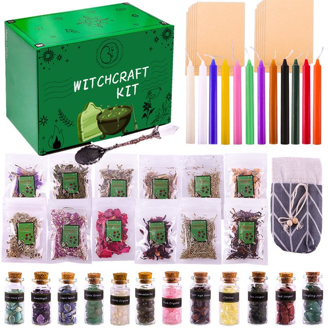 Witchcraft Kit Colored Candles Crystals Dried Herbs for Beginners Wiccan Spells Gift Box Packaging