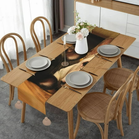 

French Bulldog1 Table Runner Imitation Linen Table Runner With Khaki Tassels For Party And Dining Room 14 x 60