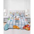 thumbnail image 2 of Full Size Quilt Bedding Set, Spring Easter Reversible Summer Quilt 3 Pieces, Blue Plaid Bunny Colorful Eggs Floral Lightweight Bedspreads Coverlets with 2 Pillow Shams for All Seasons, 2 of 5