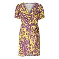 thumbnail image 3 of Robes Courtes pour Femmes Été Femmes à Manches Courtes Imprimé Col en V Taille Jusqu'au Genou Robe Décontractée Mode Robe Courte d'Été pour Femmes Robe à Manches Courtes pour Femmes Robe Courte pour Femmes Été, 3 of 6